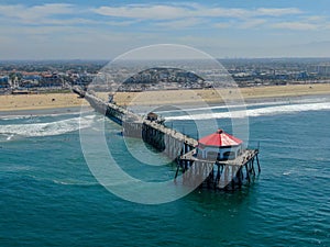 Aerial view of Huntington Pier, beach & coastline