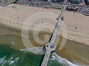 Aerial view of Huntington Pier, beach & coastline