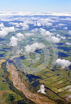 Aerial view of the Hurunui River and North Canterbury Plains, Ne