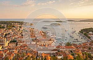 Aerial View of Hvar Town, Croatia at Sunset