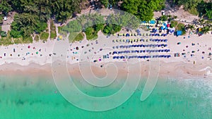 Aerial View Hyperlapse,Amazing beach with travel people relaxation on the beach,Beautiful sea in summer season at Phuket island Th