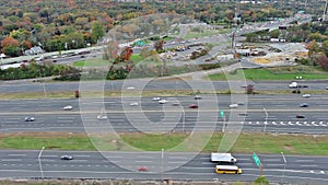 Aerial view of I-95 NJ Turnpike with fast moving heavy traffic