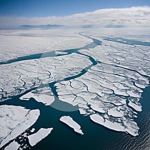 Aerial view of the ice floes in arctic ocean.