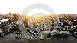 Aerial View of the Iconic Riverside London Eye Observation Wheel 4K