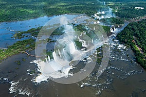 Aerial View of Iguazu Falls on the Border of Argentina and Brazil