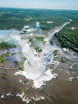 Aerial View of Iguazu Falls on the Border of Argentina and Brazil