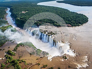 Aerial View of Iguazu Falls on the Border of Argentina and Brazil