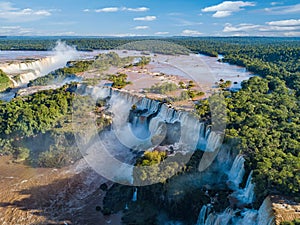 Aerial view of the Iguazu Falls in Brazil and Argentina.