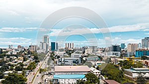 Aerial view of Ikoyi islands buildings and trees in Lagos, Nigeria