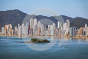 Aerial view of Ilha das Cabras Island - Balneario Camboriu, Santa Catarina, Brazil