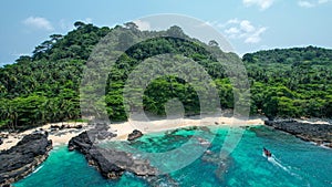 Aerial view from Ilheu das Rolas at Sao Tome, Africa