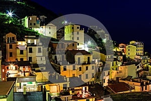 Aerial View on Illuminated Village of Riomaggiore
