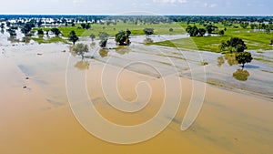 Aerial view images from drone of Community and agricultural regions are being flooded