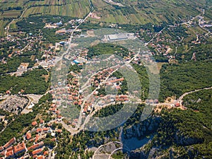 Aerial view of Imotski, a small town in the Dalmatian hinterland, popular tourist destination in Dalmatia, travel background