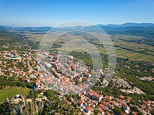 Aerial view of Imotski, a small town in the Dalmatian hinterland, popular tourist destination in Dalmatia, travel background