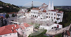 Aerial view of impressive Sintra National Palace, Portugal, Europe