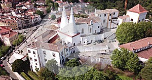 Aerial view of impressive Sintra National Palace, Portugal, Europe