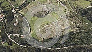 Aerial view of the inca ruins of Sacsayhuaman on the outskirts of Cusco, Peru. Archaeological site of ancient Incan