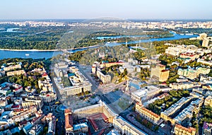Aerial view of Independence Square - Maidan Nezalezhnosti and other landmarks in Kiev, Ukraine photo