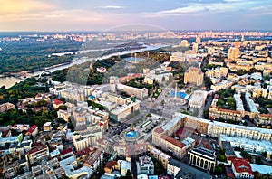 Aerial view of Independence Square - Maidan Nezalezhnosti and other landmarks in Kiev, Ukraine photo