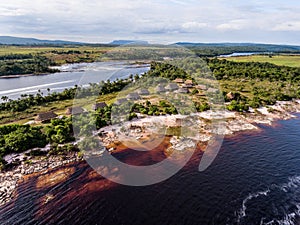 Aerial view of indigenous village in the Canaima National Park