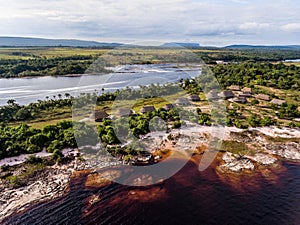 Aerial view of indigenous village in the Canaima National Park