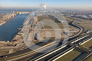 Aerial view Industrial area Maasvlakte in the Port of Rotterdam photo
