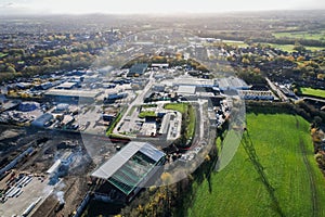 Aerial view of an industrial estate in Northern England, UK