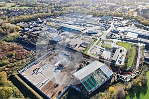 Aerial view of an industrial estate in Northern England, UK