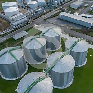 Aerial View of Industrial Fuel Storage Tanks at Twilight in a Complex Facility