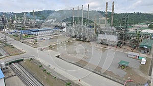 Aerial view of industrial oil refinery plant station