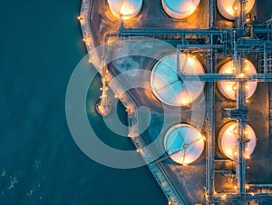 Aerial View of Industrial Oil Storage Tanks at Night