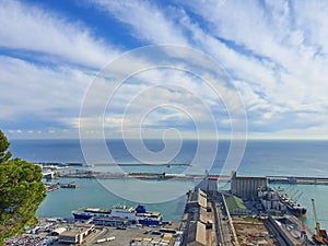 Aerial view of industrial port and sea