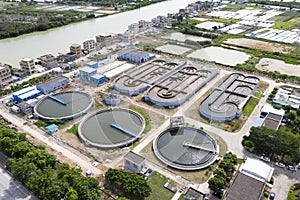 Aerial view of industrial sewage treatment plant.