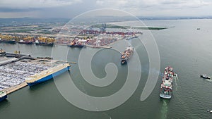Aerial view of industrial shipping port in Leamchabang, Thailand