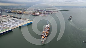 Aerial view of industrial shipping port in Leamchabang, Thailand