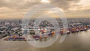 Aerial view of Industrial shipping port in Thailand