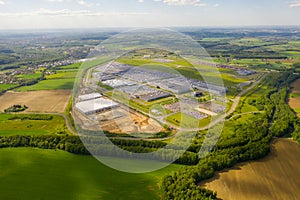 Aerial view, industrial zone of Automotive Industry Europe Hyundai Czech Nosovice June 01 2020