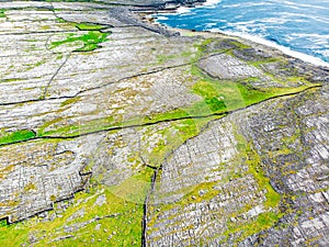 Aerial view of Inishmore or Inis Mor, the largest of the Aran Islands in Galway Bay, Ireland
