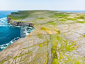 Aerial view of Inishmore or Inis Mor, the largest of the Aran Islands in Galway Bay, Ireland