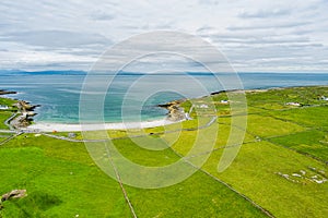 Aerial view of Inishmore or Inis Mor, the largest of the Aran Islands in Galway Bay, Ireland.