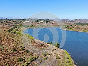 Aerial view of Inland Lake Hodges and Bernardo Mountain, San Diego County, California
