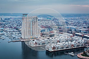 Aerial view of the Inner Harbor and Federal Hill, in Baltimore,