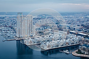 Aerial view of the Inner Harbor and Federal Hill, in Baltimore,