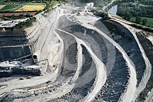 Aerial view of the inside of a deep stone quarry in Germany, Steinbruch Mundelsheim photo