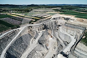 Aerial view of the inside of a deep stone quarry in Germany, Steinbruch Mundelsheim photo