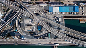 Aerial view interchange highway and overpass in city of Osaka City, Osaka, Kansai, Japan