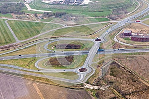 Aerial view interchange highway and overpass in Dutch city Groningen