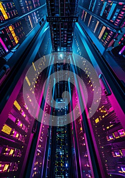An aerial view of interconnected computers in a server room, symbolizing a secure and efficient document management
