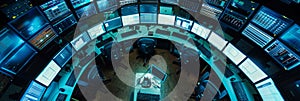An aerial view of interconnected computers in a server room, symbolizing a secure and efficient document management